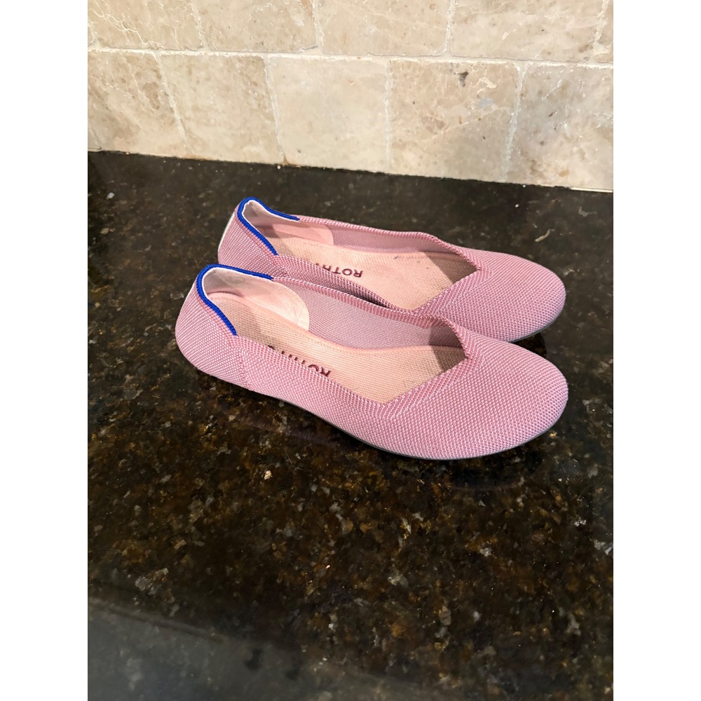 Rothys The Point Pink Knit Pointed Toe Flats Shoes Womens Size 7 001-311